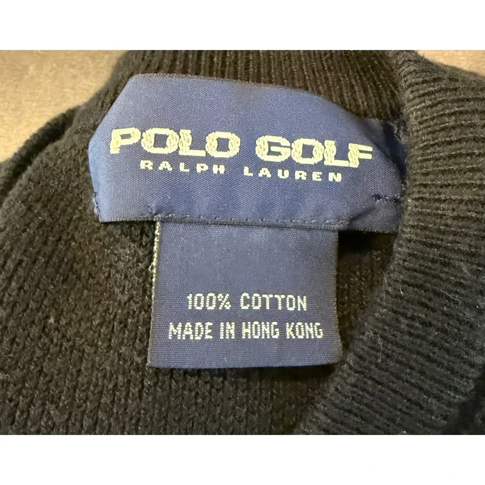 Polo Golf Ralph Lauren Mens L Sweater Vest Black Cotton V‎ Neck Knit Logo Preppy